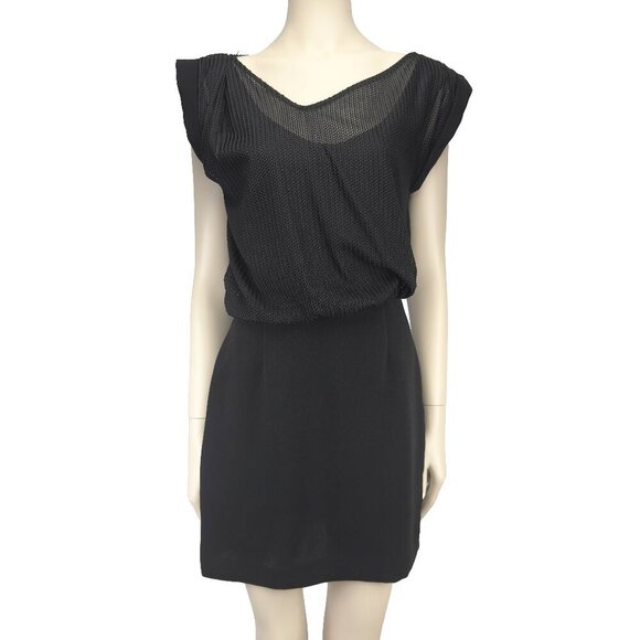 THE KOOPLES Mesh Asymmetrical Top Cap Sleeves French Black Mini Dress sz S - Picture 1 of 6